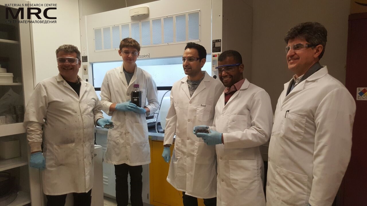 Researchers from the A.J. Drexel Nanomaterials Institute have been studying MXene for nearly half a decade. (L-R): Olekisy Gogotsi (Director of Materials Research Center, Ukraine), Gabriel Scull, Babak Anasori, Mohamed Alhabeb, Yury Gogotsi.